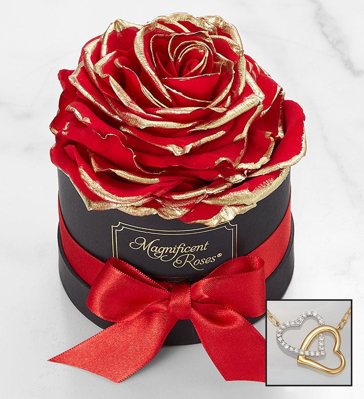 Magnificent Roses®Preserved Gold Kissed & Necklace